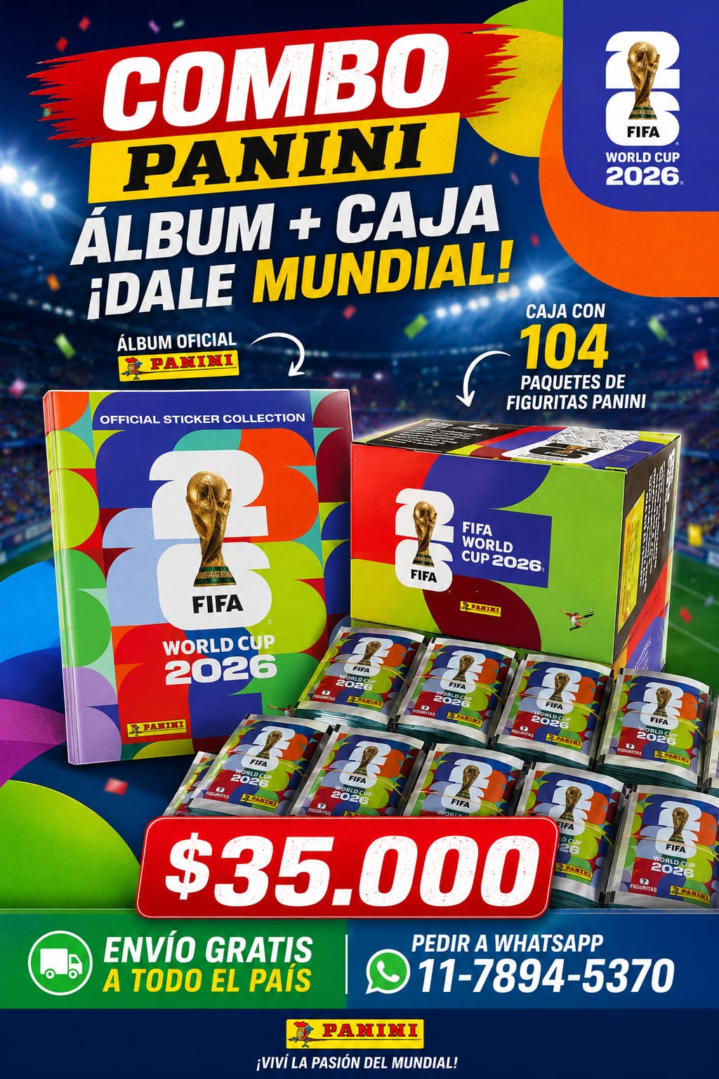 Combo Panini Álbum + 104 paquetes FIFA World Cup 2026